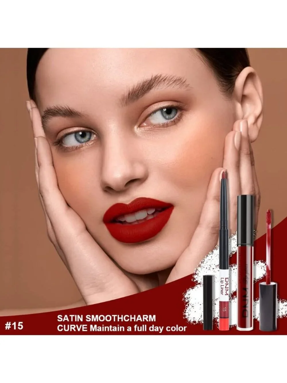DNM 15# Dark Red 2Pcs 24H Long-Lasting Matte Liquid Lipstick and Lip Liner Set